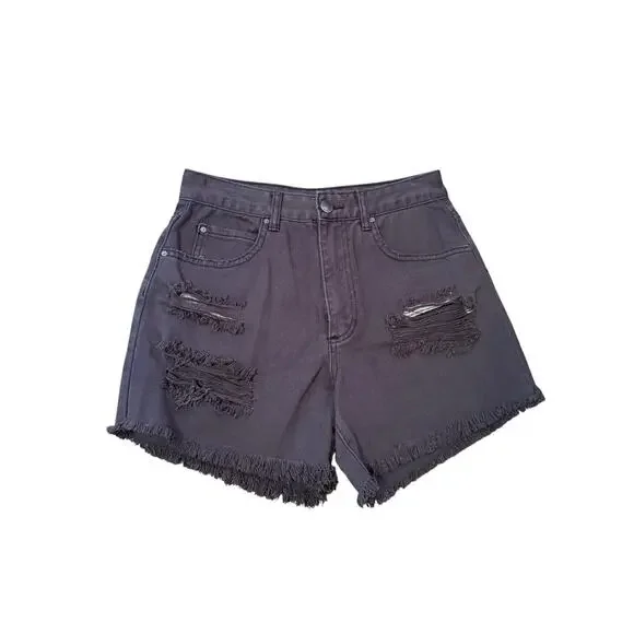 Billabong Distressed Denim Shorts Black High Rise Sz W27 - Picture 6 of 8